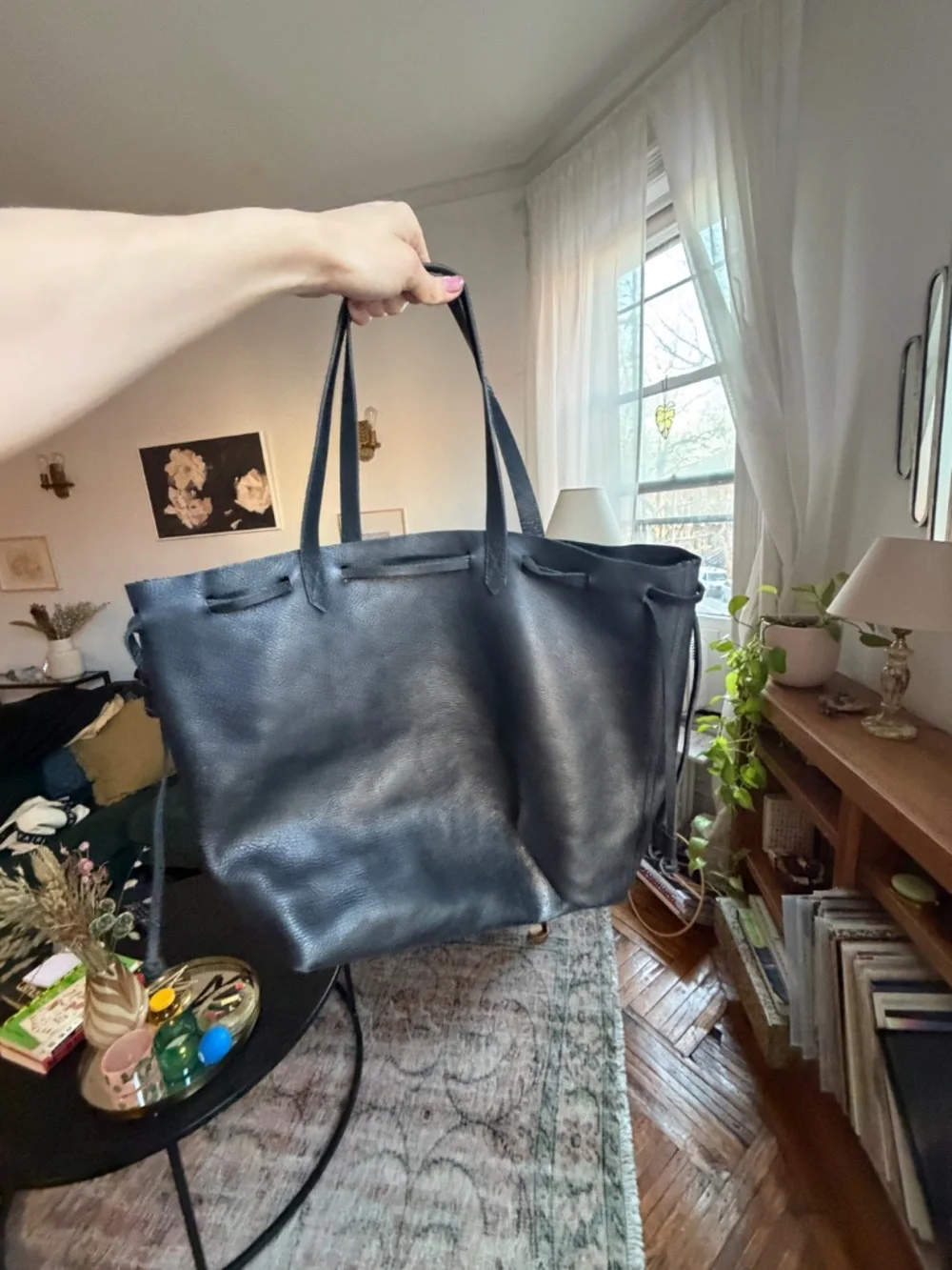 Madewell 100% Leather Black Drawstring Transport Tote - Picture 6 of 8